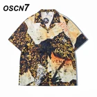 OSCN7 Повседневная Уличная рубашка с коротким рукавом и принтом для мужчин 2022 Гавайские пляжные Большие женские модные рубашки Harujuku для мужчин CMM01