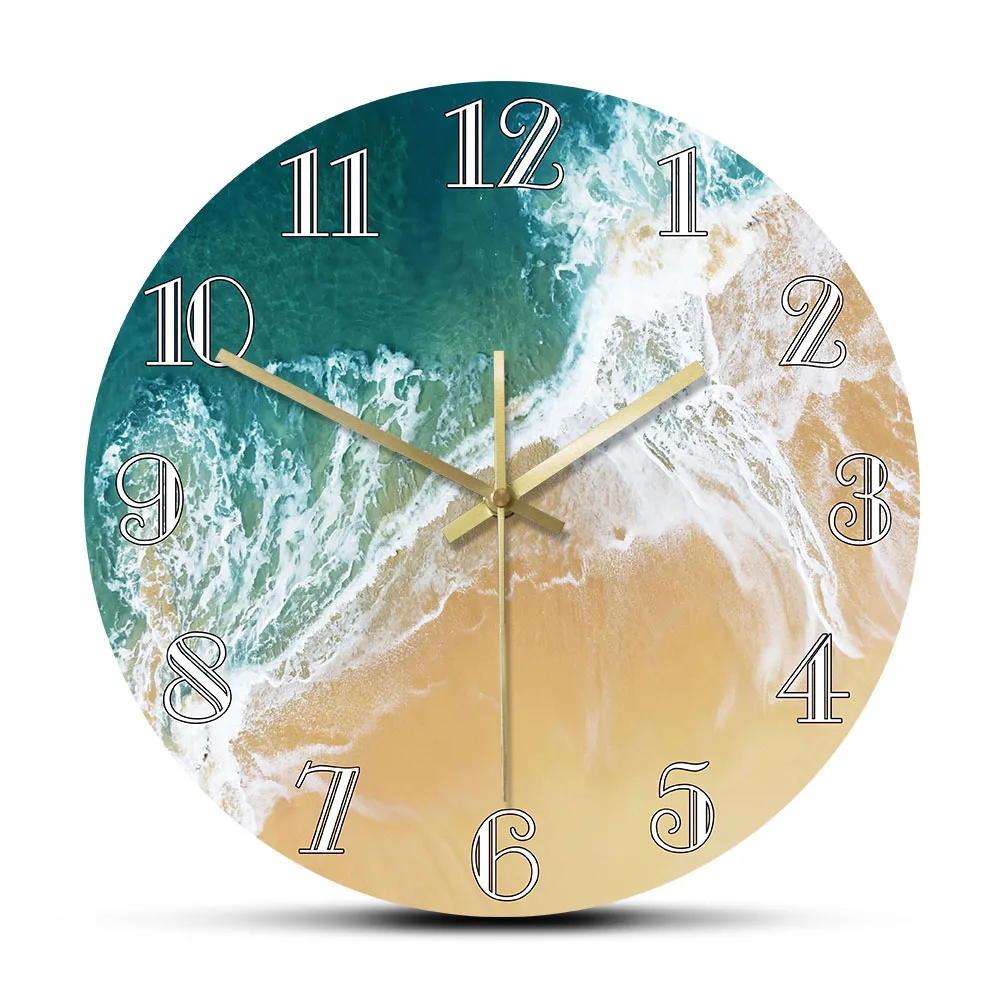 

Tropical Ocean With Big Waves Scenery Wall Clock Nautical Home Decor Minimalist Wall Art Coastal Seashore Aerial Beach Clock