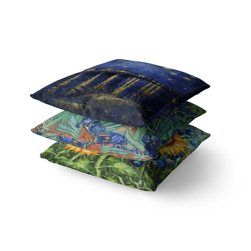 van gogh oil painting pillowcase sofa cushion cover sunflower starry night throw pillow cover wedding party home decor 45x45cm free global shipping