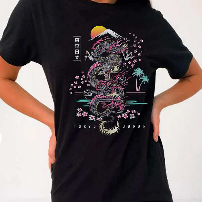 Футболка женская оверсайз с принтом дракона винтажный топ графическим в