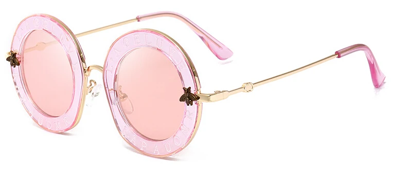 clear pink Ретро Круглые Солнцезащитные очки женские брендовые дизайнерские английские буквы пчела металлическая оправа Круглые Солнцезащитные очки для женщин - Цвет линз: clear pink