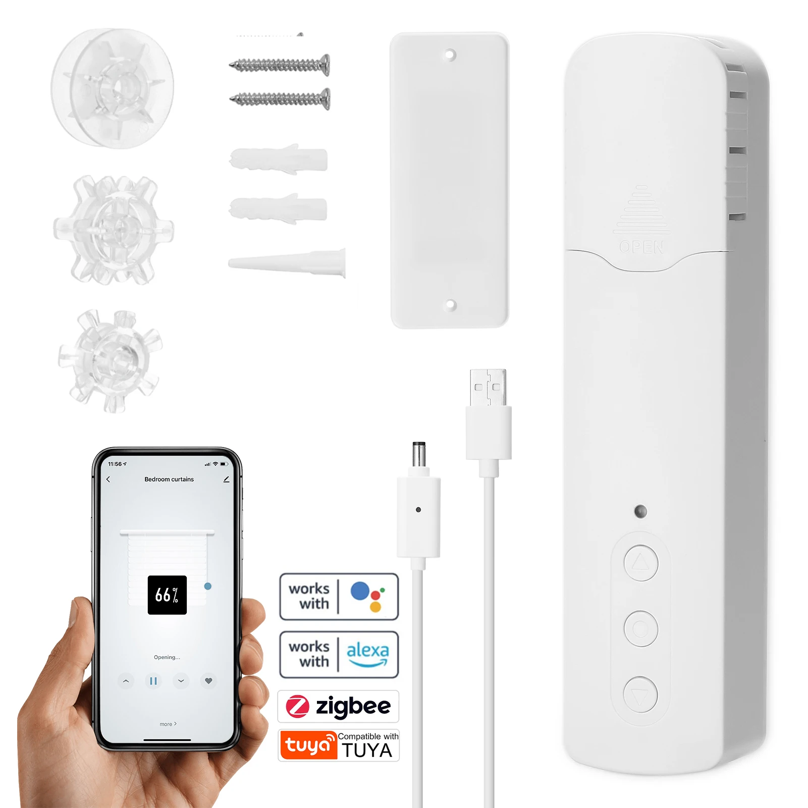 

Умный двигатель для занавесок Tuya ZigBee TM616EGBZTN, домашнее приложение для мобильного телефона с голосовым управлением, тихий, совместим с Alexa Google ...