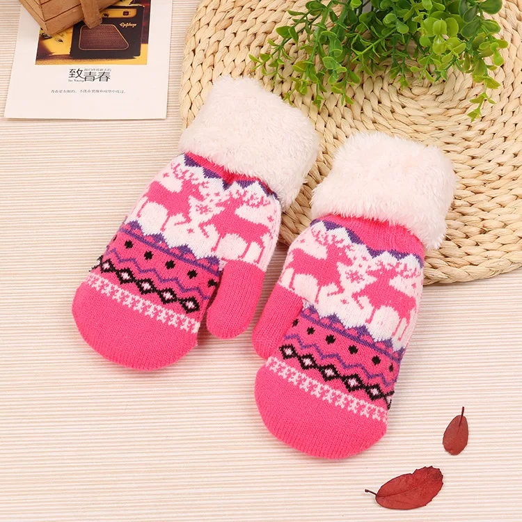 

Cartoon Child Gloves Children Christmas Elk Snowflake Gloves for Girls and Boys Winter Warm Kids Knitted Mittens Gloves 5-12T
