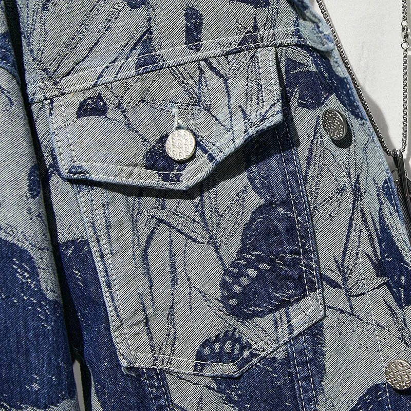 Мужская джинсовая куртка с принтом панды Повседневная Свободная длинными