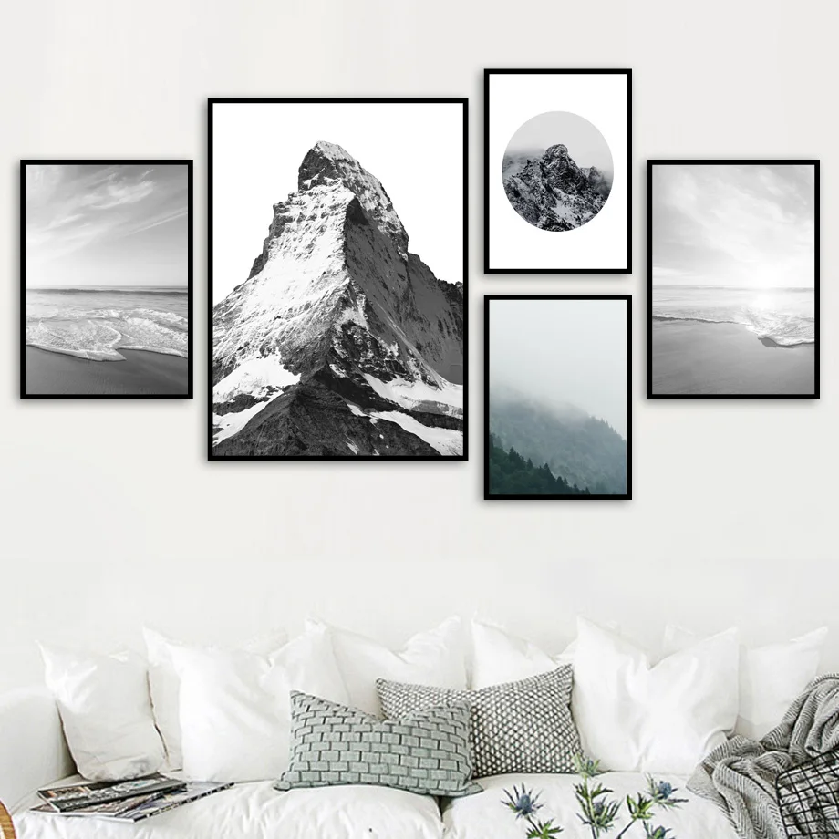 Черно-белая ледяная морская волна лес настенная Картина на холсте скандинавские