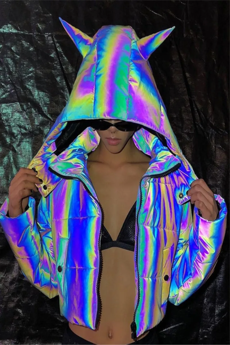 

The new 2020 school season to create cool reflective hooded cotton jacket female hip-hop fashion trendy clothes