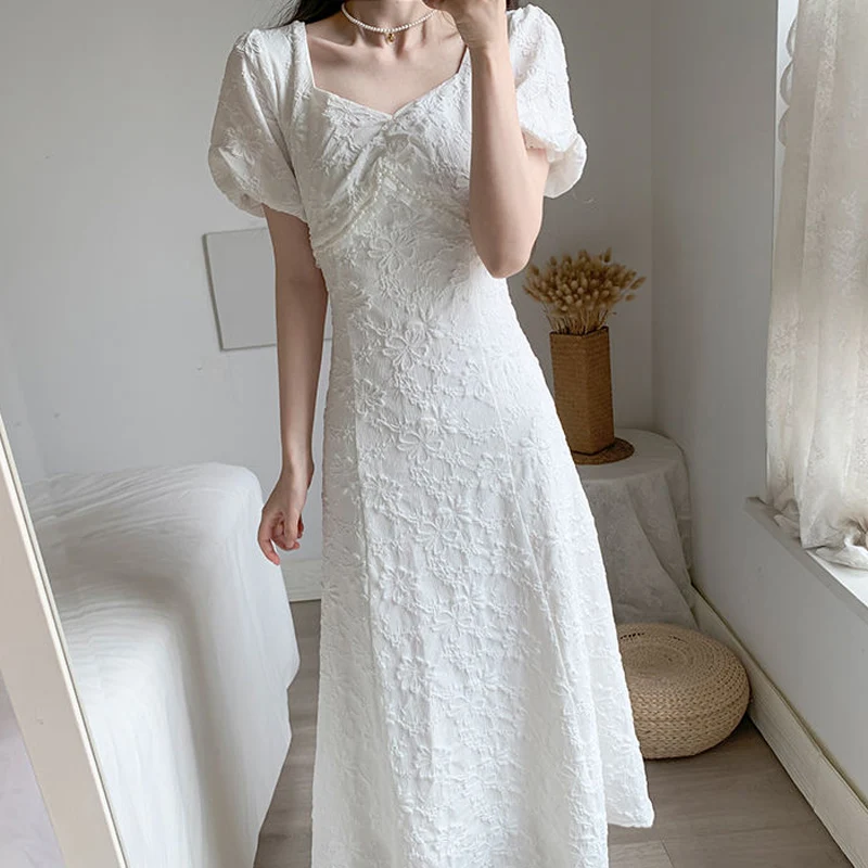 

2021 New Summer Women Dress Fashion Slim Sexy Solid Color White Dress Casual Short Sleeve Elegant Office Work Lady Dresses