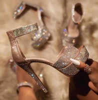 bling bling sandals crystal sequined platform women shoes for pole dance fashion one strap open toe cover heel shiny sandals