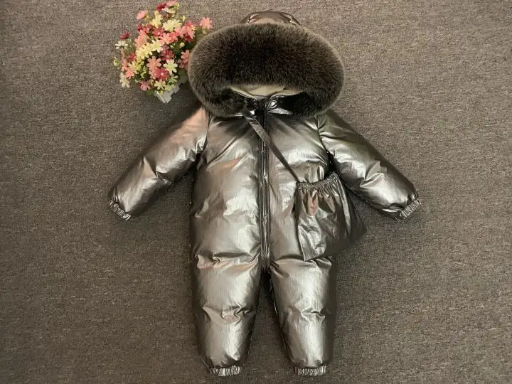 Температуру до-30 градусов, Детский пуховик детская зимняя куртка реального большой меховой воротник для маленьких мальчиков для девочек Комбинезон, теплое платье из плотной ткани, зимний комбинезон Z693