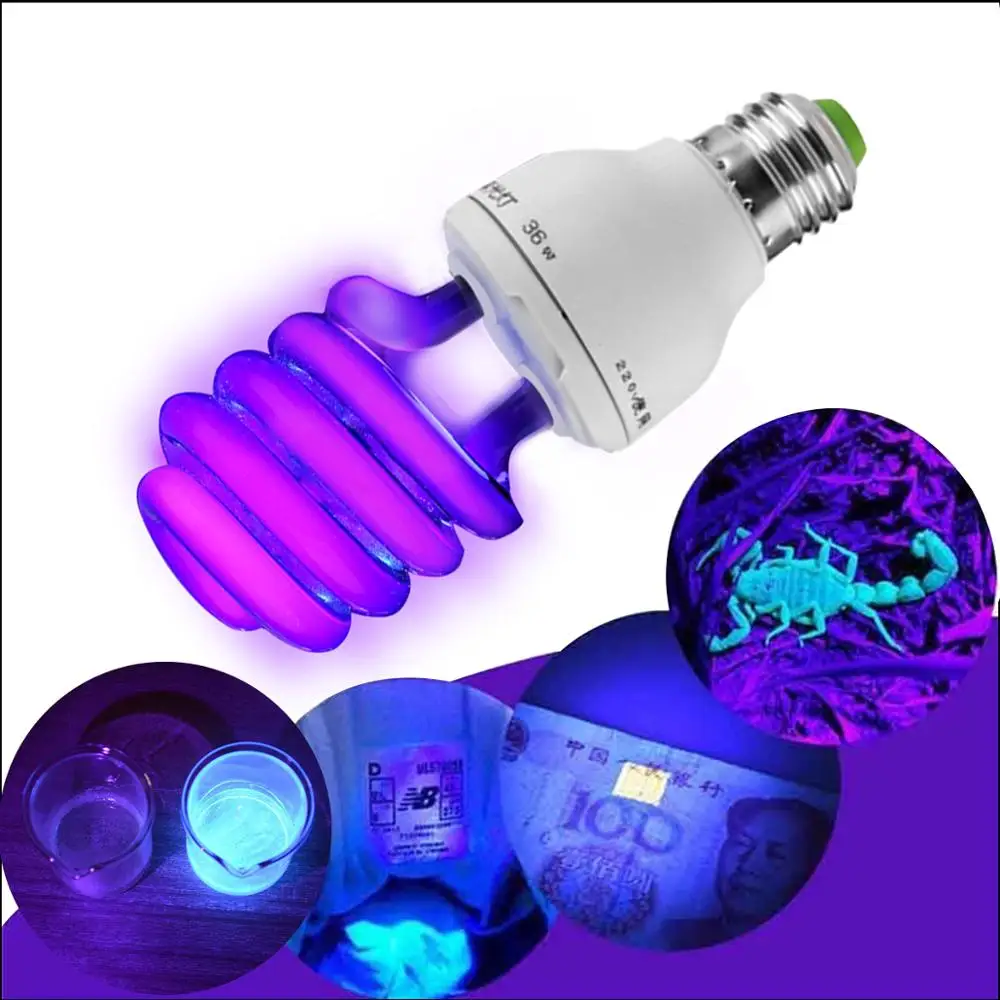 E27 черный светильник синий UV 220V ультрафиолетовые люминесцентные CFL лампы