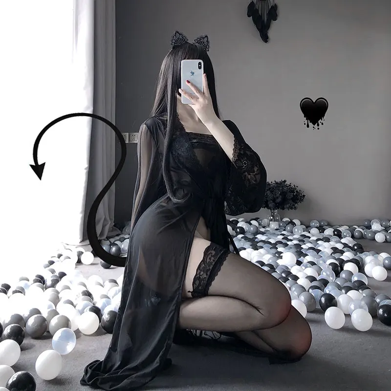 

Sexy Lingerie Perspective Temptation Long Skirt Strapless Lace Halter Neck Slim Pajamas Sleepwear Cosplay Lingerie Home Suit