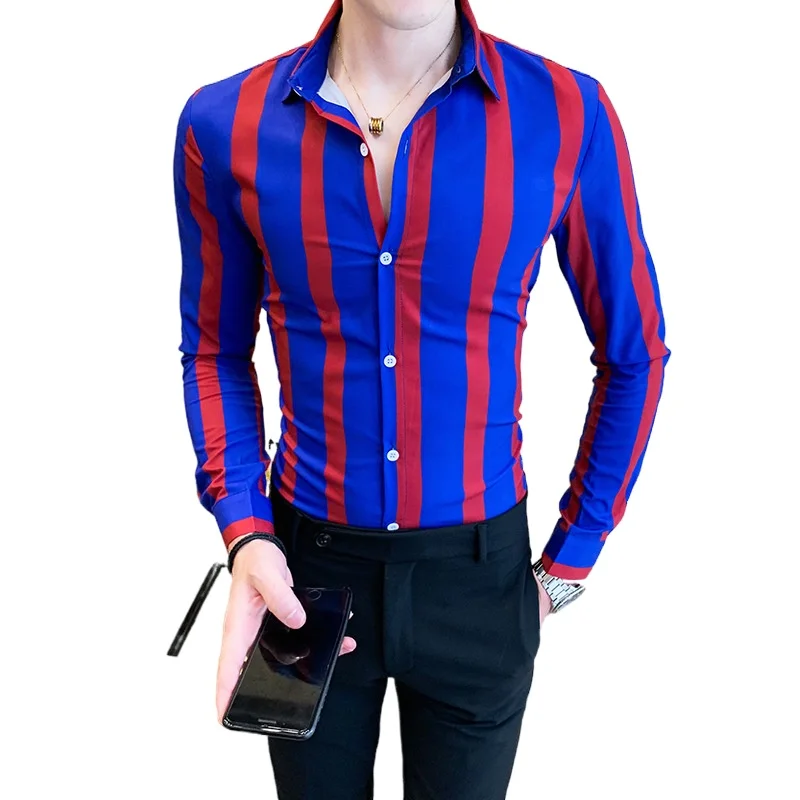 

Striped Men's Shirt 2021 Spring and Autumn Fashion Business Casual Shirt Long-sleeved Slim Tuxedo Social Men's Clothing Shirt