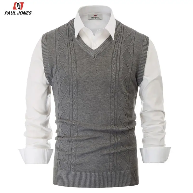 Мужской вязаный жилет PAUL JONES с v образным вырезом без рукавов пуловер однотонный