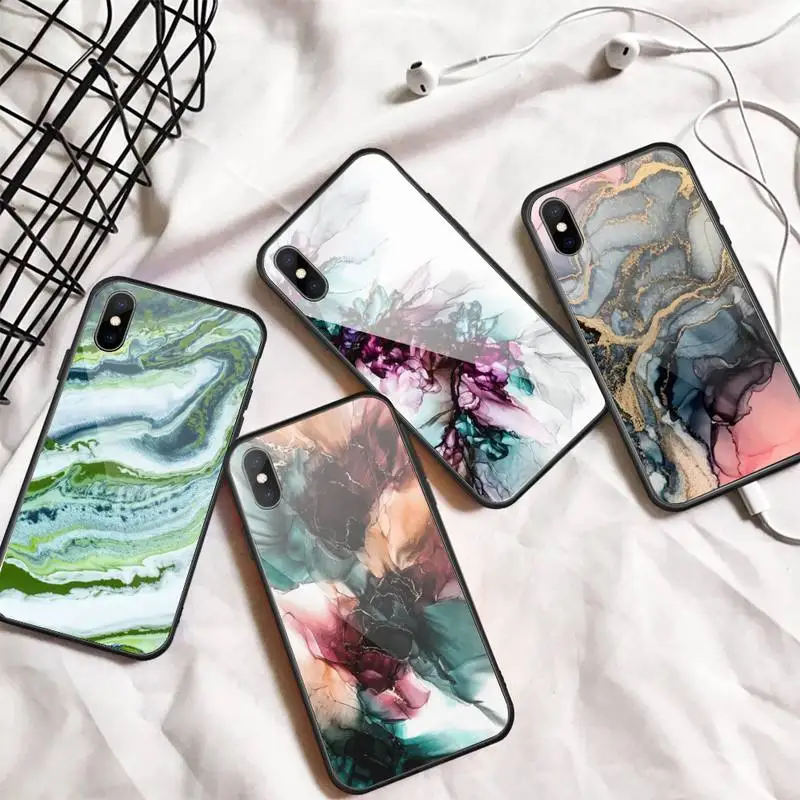 

Dark Blue Marble art Pattern Phone Case Tempered glass For iphone 5C 6 6S 7 8 plus X XS XR 11 PRO MAX