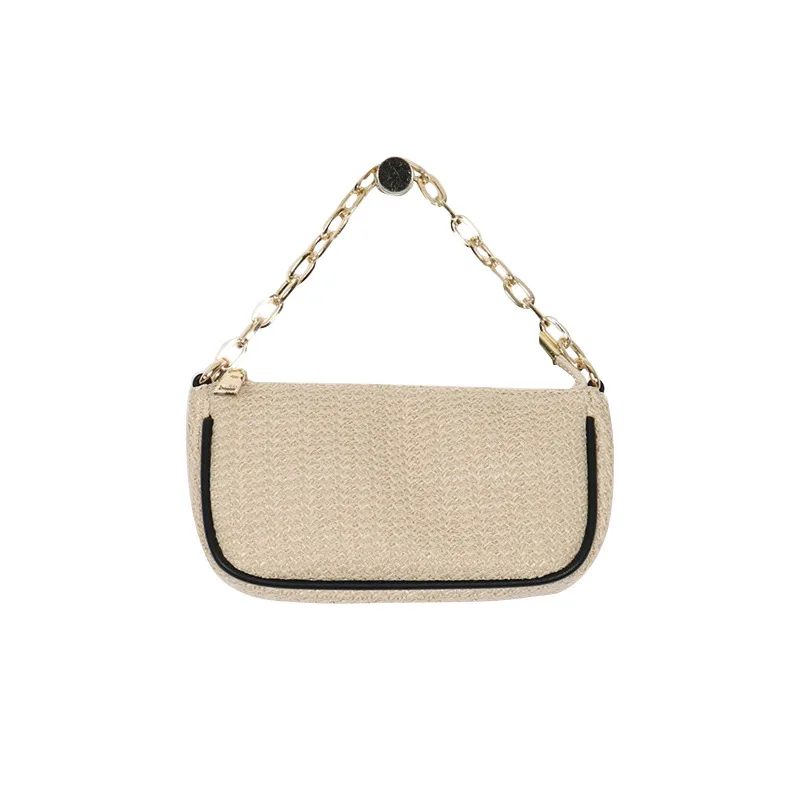 

Straw Woven Women Baguette Bag All Match Chains Ladies Top-handle Handbags Shoulder Bag Female Summer Beach Messenger Bags