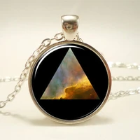 sacred geometry triangle starry sky art picture cabochon glass tibet round chain pendant necklace vintage jewelry