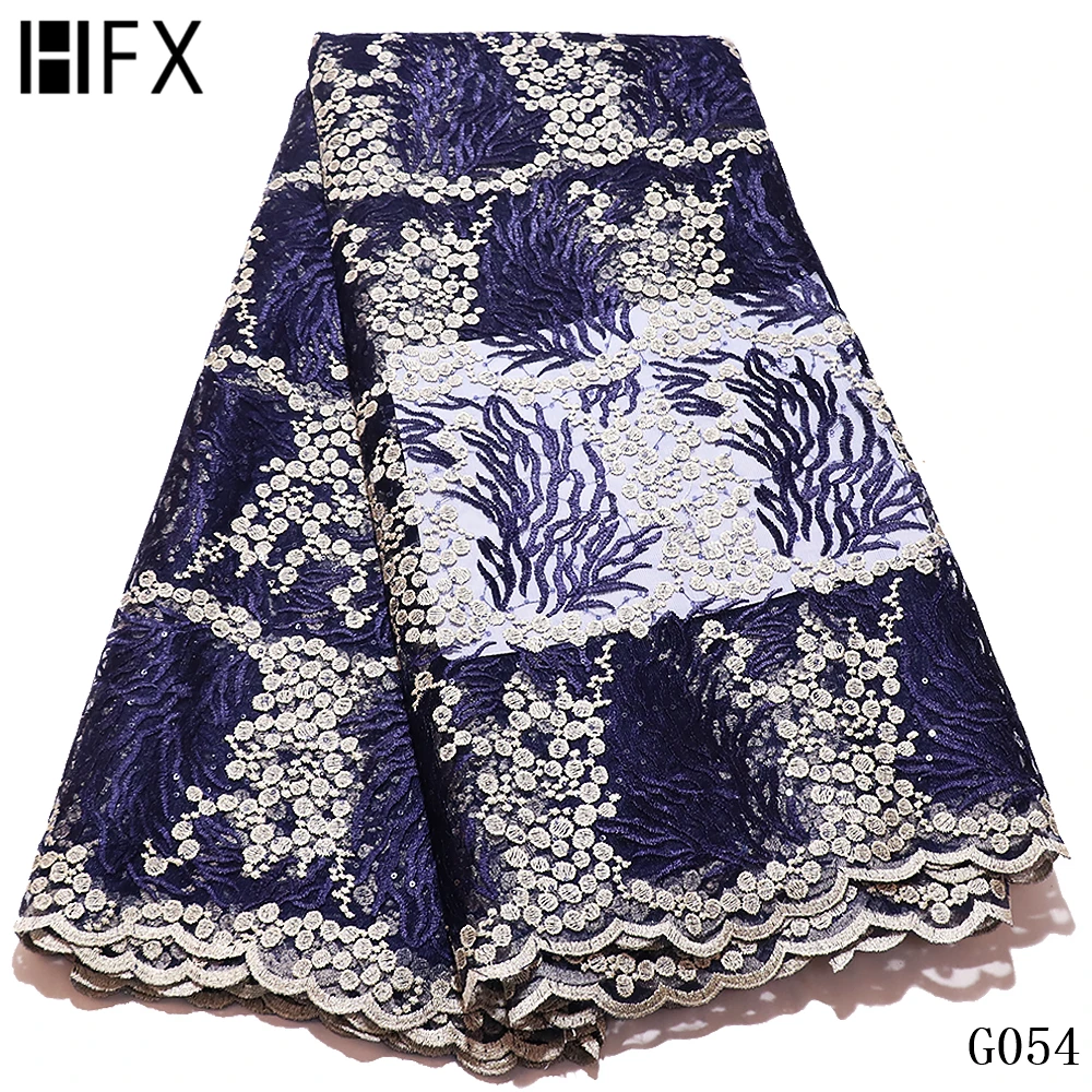 Новейшая темно синяя Тюлевая кружевная ткань HFX Высококачественная Европейская