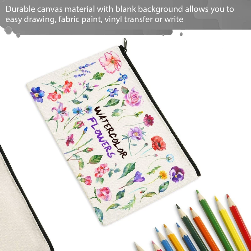 

Canvas Makeup Bags Canvas Zipper Pouch Bags Pencil Case Blank DIY Craft Bags Cosmetic Pouch for Travel DIY Craft School