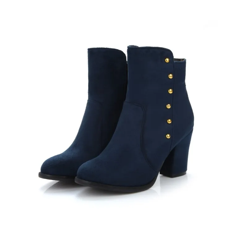 Короткие сапоги большой размер грубый каблук однотонные металлические