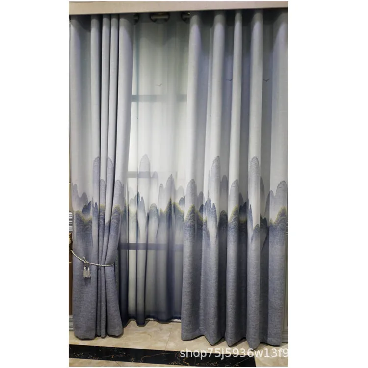 

Cotton and Linen Curtains Printing Landscape Painting Blackout Curtains for Living Dining Room Bedroom