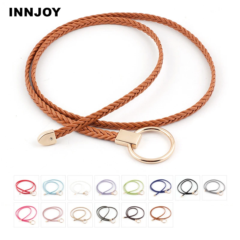 Ремень женский Плетеный тонкий простой кожаный плетеный пояс с золотой пряжкой