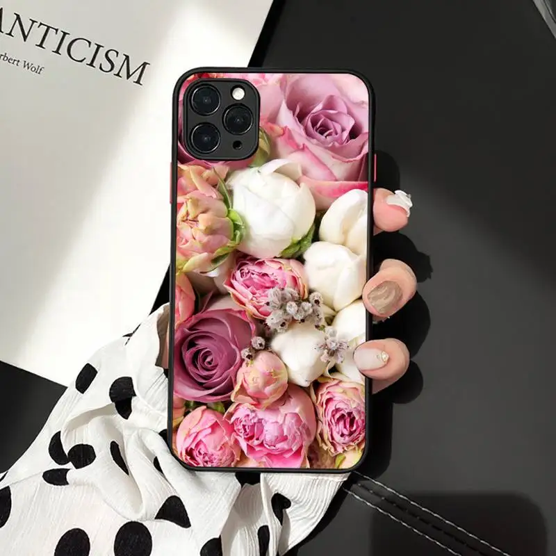 

Flower Pink Purple Peony Rose Phone Case matte transparent For iphone 7 8 11 12 plus mini x xs xr pro max cover
