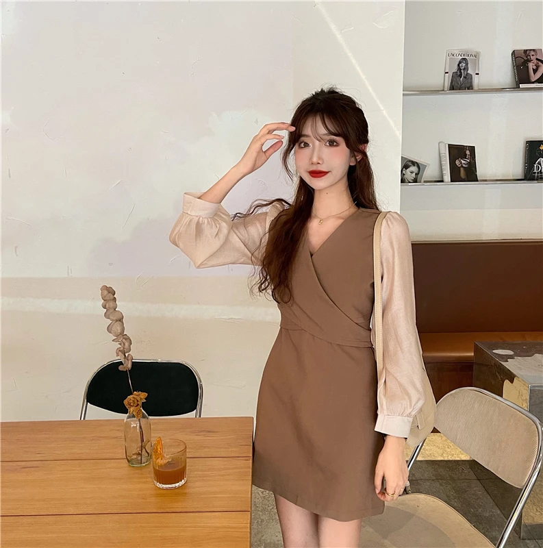 

JXMYY Fashion new products 2020 temperament gentle stitching long-sleeved winter bottoming and thin waist dress