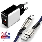 Зарядное устройство QC 3,0, 3 А, кабель Type-C для Samsung A50, A70, A20, Huawei P20 lite, P30, Mate 10, Honor 20 Pro, кабель для быстрой зарядки
