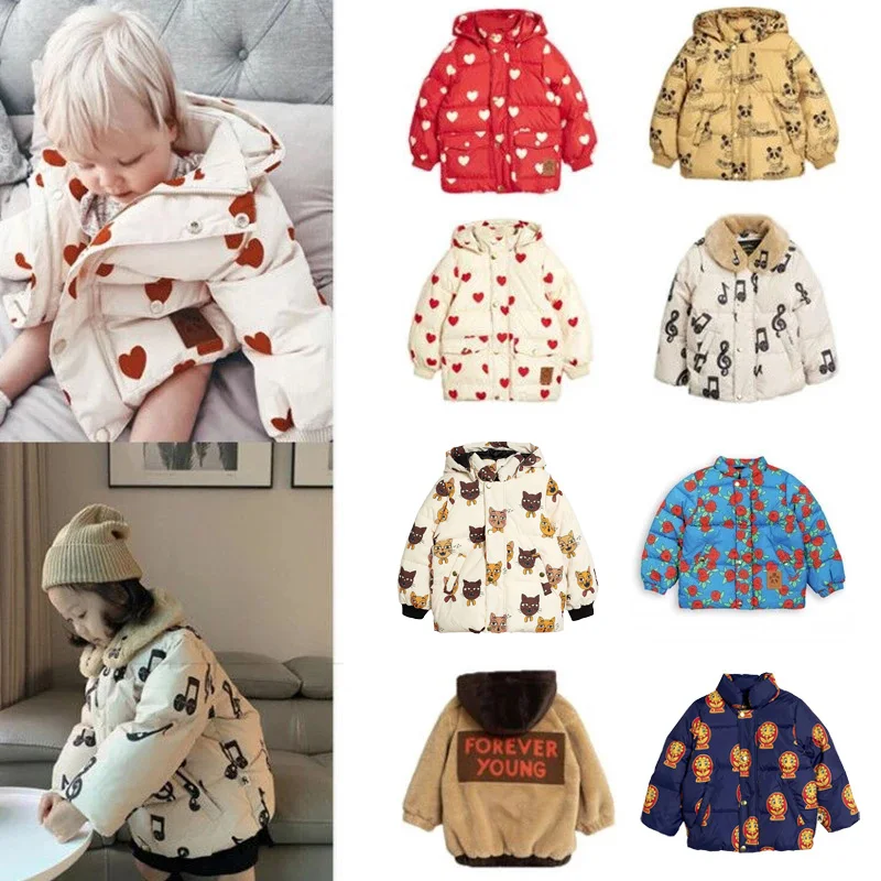 

21 Mini Brand Kids New Winter Clothes Boys Clothes Down Jackets Hoodie Warm Baby Girls Fur Coats Cotton Outwear Tops Bubble Coat