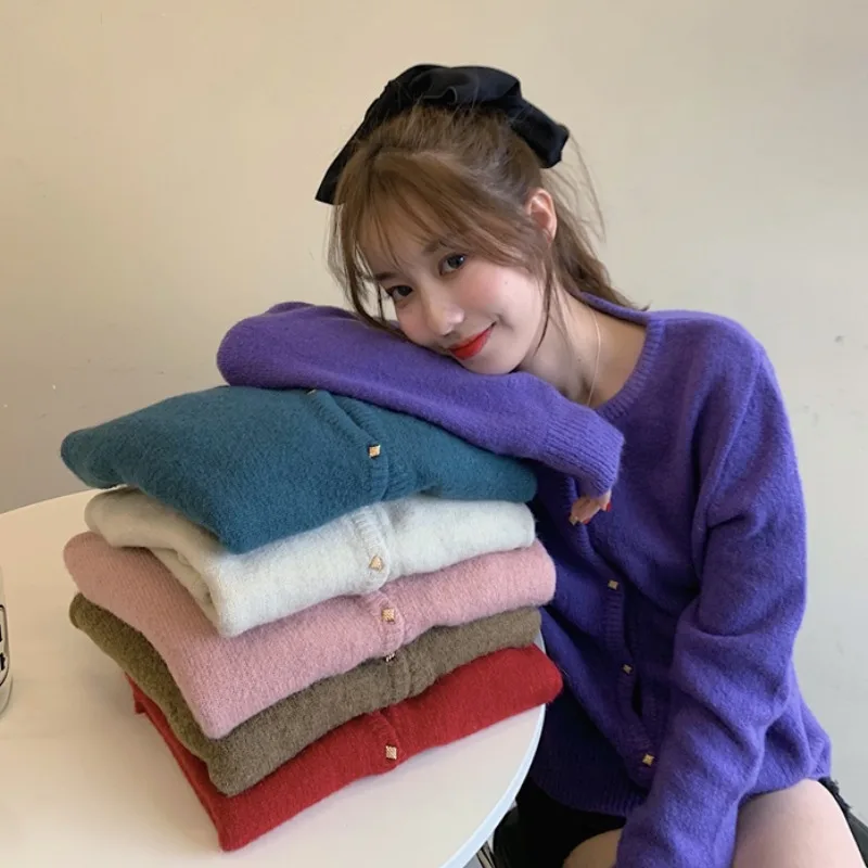 

Sweater women wear pink knitted jacket for autumn and winter 2020 new loose and comfortable all-match sweater