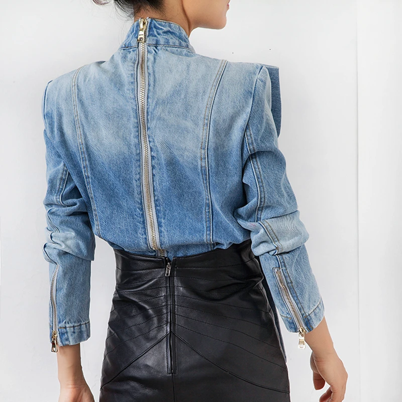 Женские джинсовые рубашки TWOTWINSTYLE повседневные приталенные блузки на шнуровке с