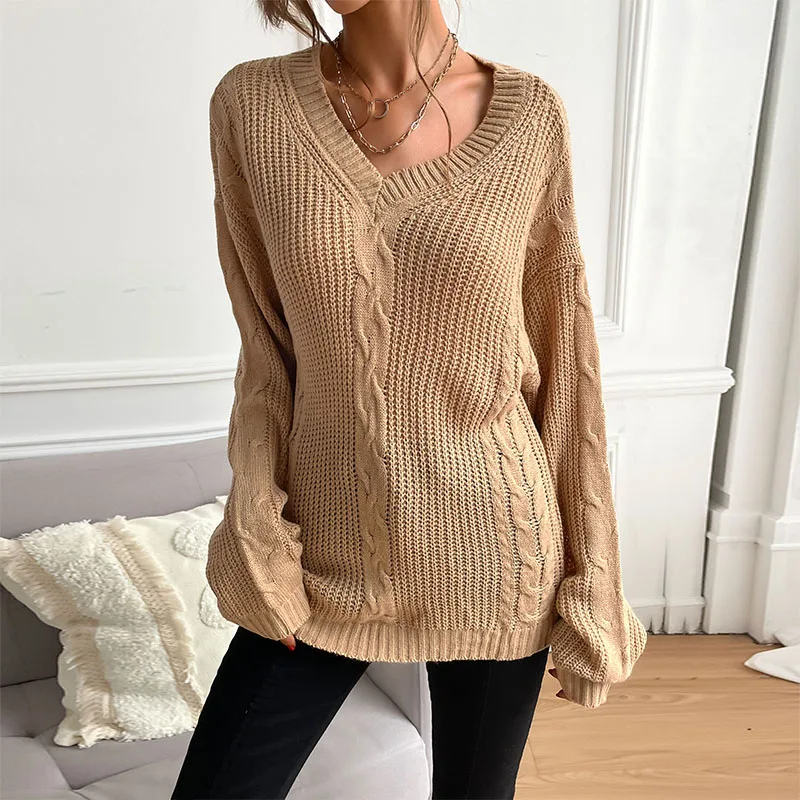 The new Spring 2022 fashion pullover lazy style knit crew-neck patchwork sweater |