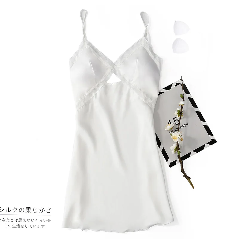 Женская сексуальная шелковая ночная рубашка атласная с v образным вырезом летние