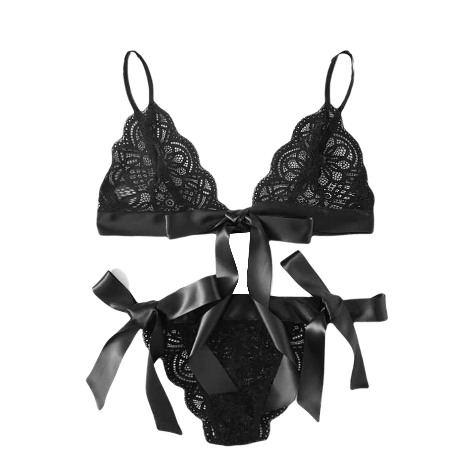 

Women's 2pcs Sexy Erotic Lingerie Underwear Set Lace V Neck Clothing 2020 American Apparel Bandage Lace Up Thong Panties