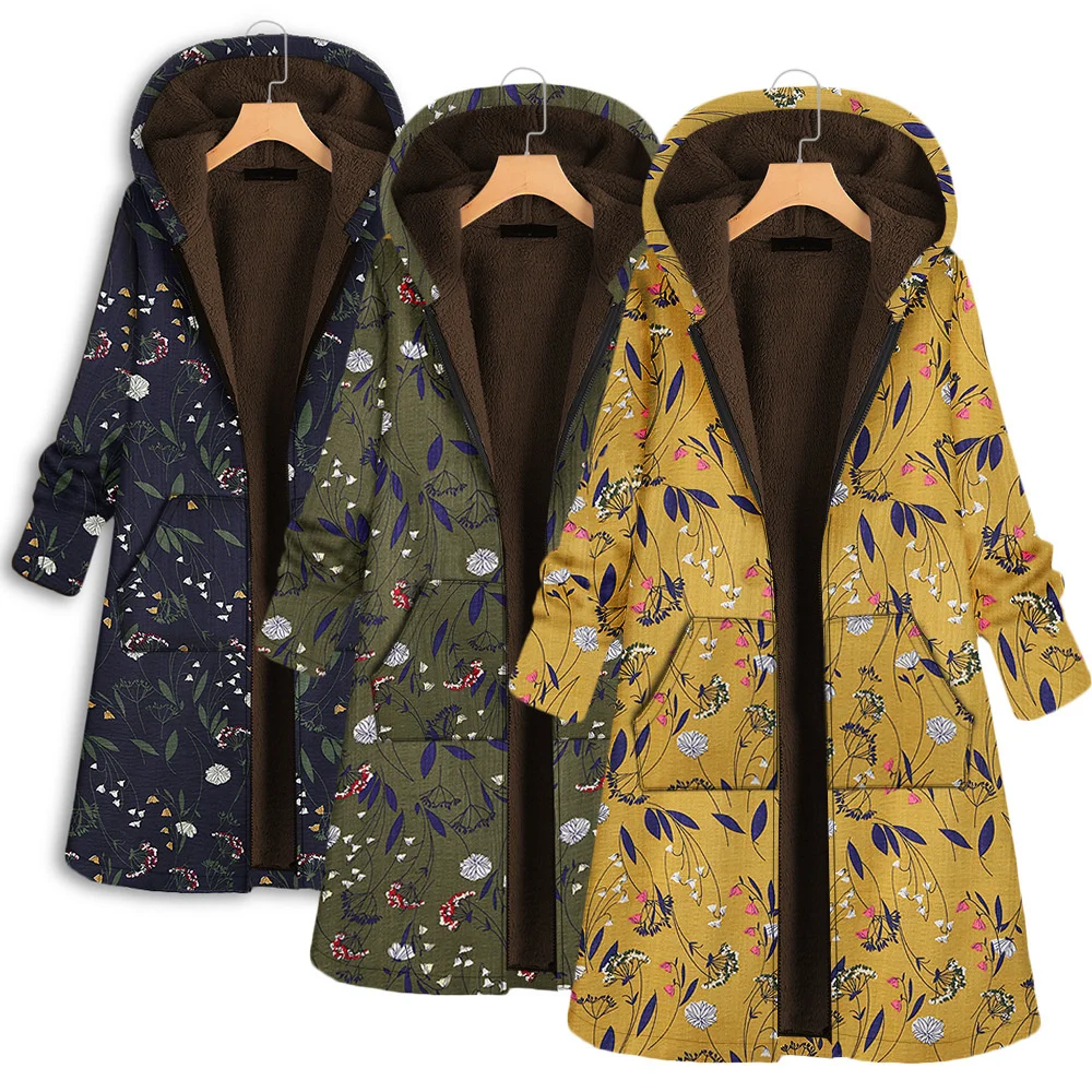 

Mid-length Cotton Jacket 2021 New Winter Cotton Jacket Korean Printing Cotton Linen Cotton Jacket Plush Thicker Women Wn*