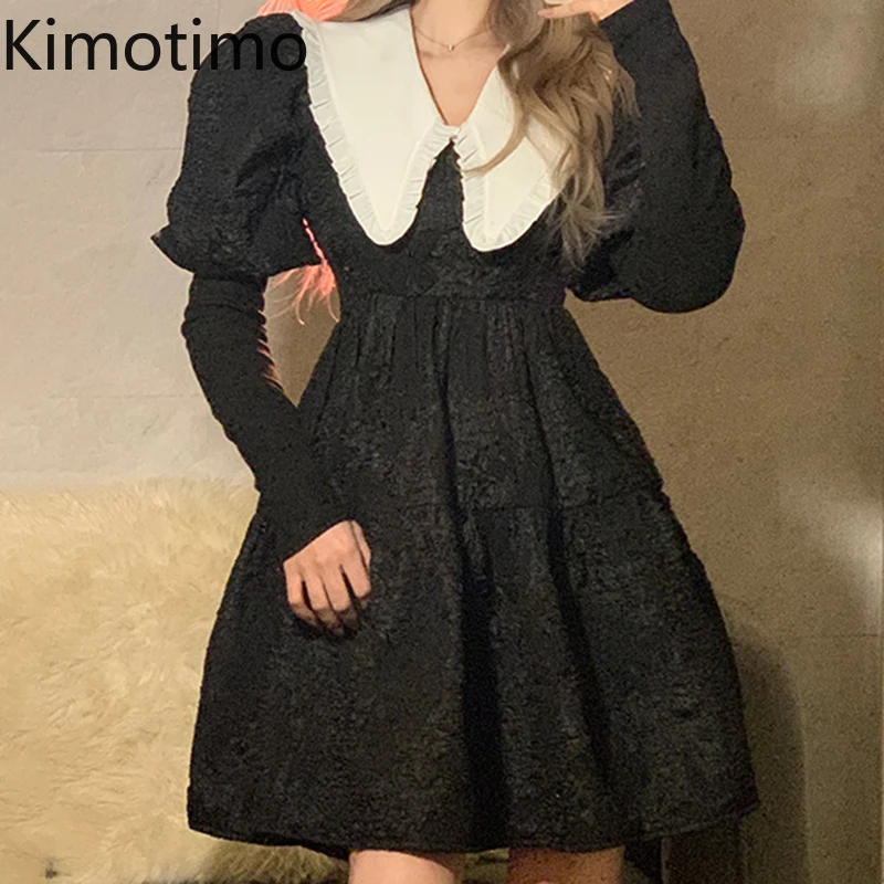 

Винтажное жаккардовое платье Kimotimo, женское французское бальное платье средней длины с воротником в стиле Питера Пэна, с длинными рукавами и...