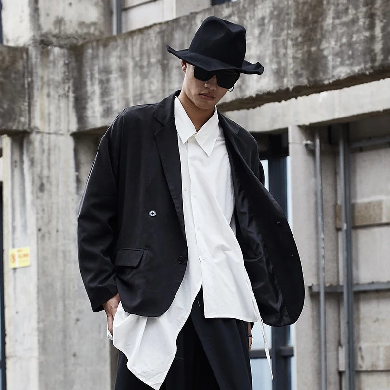 Мужской модный винтажный черный повседневный блейзер мужской пиджак уличная