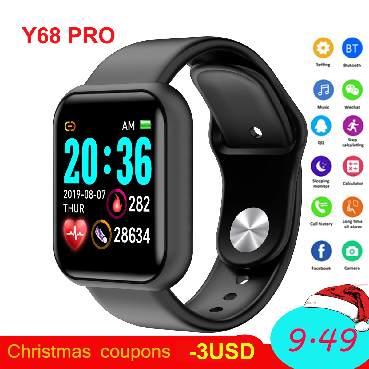 

Y68 Digital Smart Sport Watch Men Electronic Bluetooth Fitness Wristwatch Kids Hours Hodinky SmartWatch Women Watches D20 +BOX
