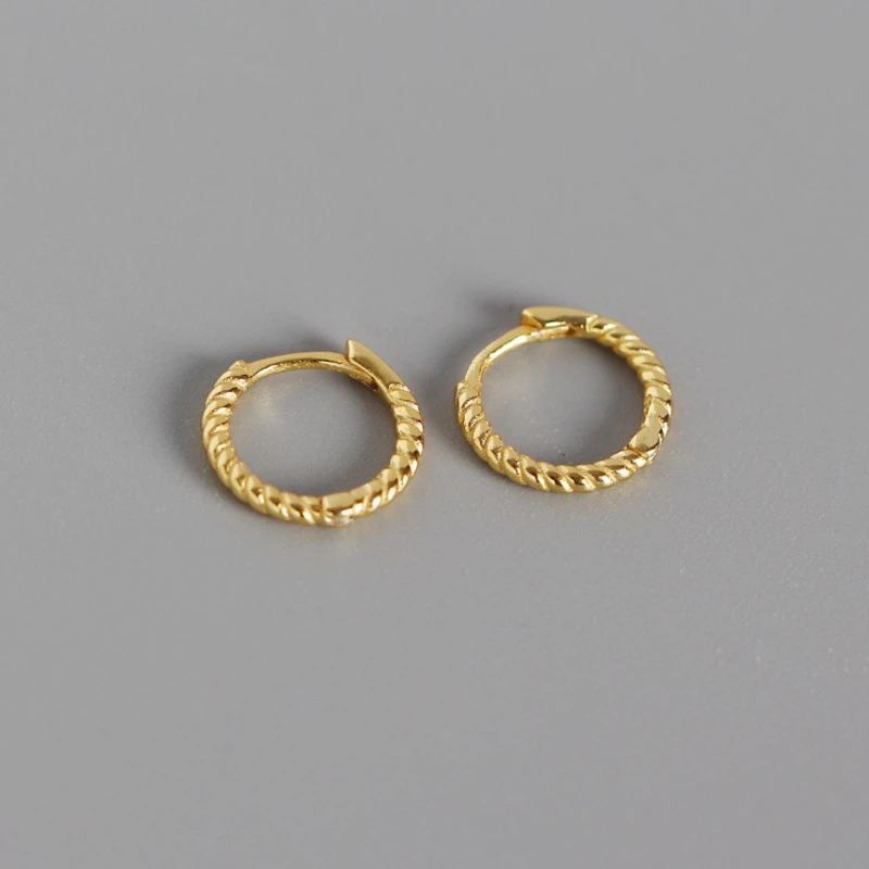 

Real 925 Silver Earrings For Women Gold Small Hoop Earrings Girl Ear Bone Piercing Earring Punk Female Twist Line aretes R5