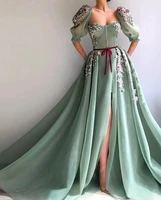 moroccan evening dresses a line sweetheart half sleeves tulle appliques long luxury turkey dubai saudi arabia prom dress gown
