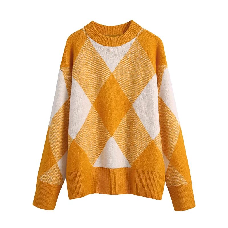 Вязаный Свитер оверсайз с круглым вырезом и принтом | Женская одежда