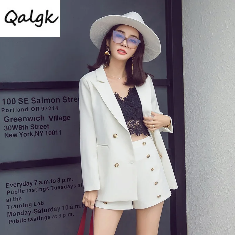 Комплект женский 2019 новая однотонная маленькая куртка шорты два комплекта