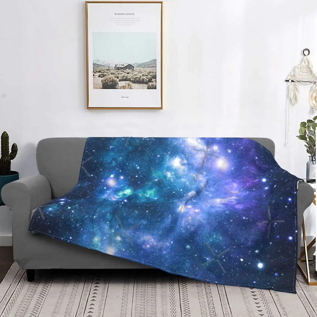 

Manta de nebulosa de color turquesa azulado, cubrecama de galaxia púa, funda de cama a cuadros, manta de muselina, Colcha p