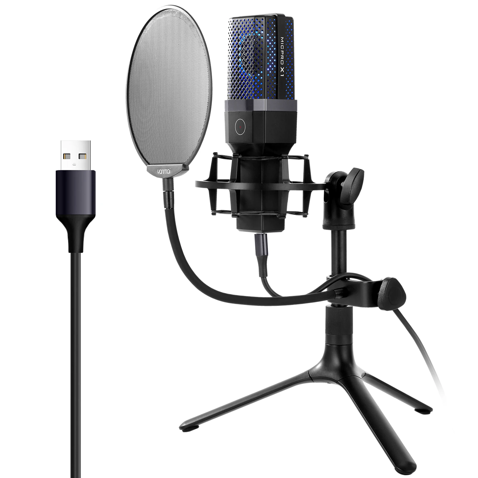 

USB Condenser Microphone Set With Tripod Stand Filter For Singing Podcasting Voice Recording