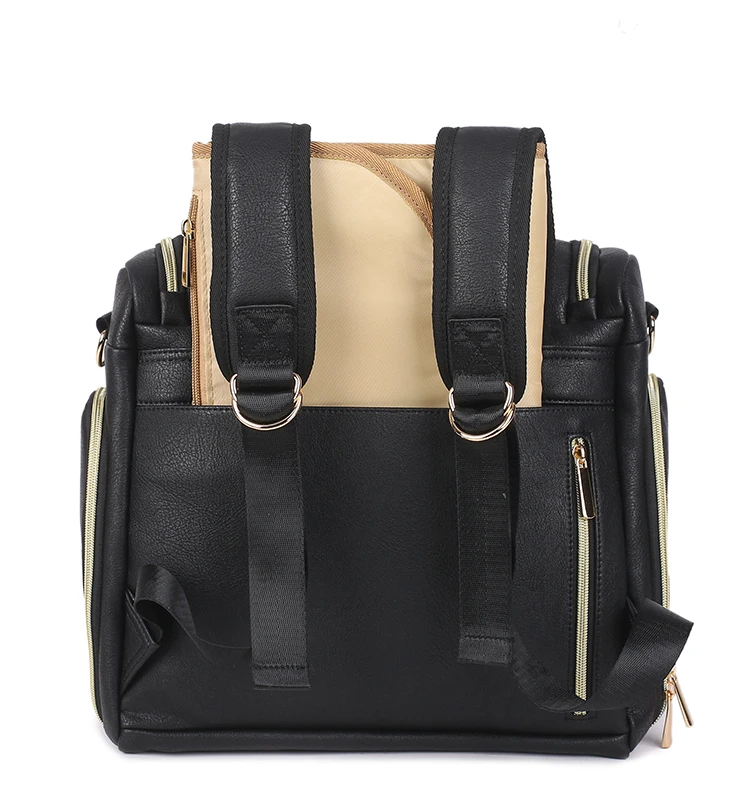 Bolsa de pa&ntilde;ales de cuero PU para beb&eacute;, mochila de gran capacidad, bolsas de pa&ntilde;ales de maternidad de alto grado, bolsa de almacenamiento para cochecito, bolsa de lactancia-1
