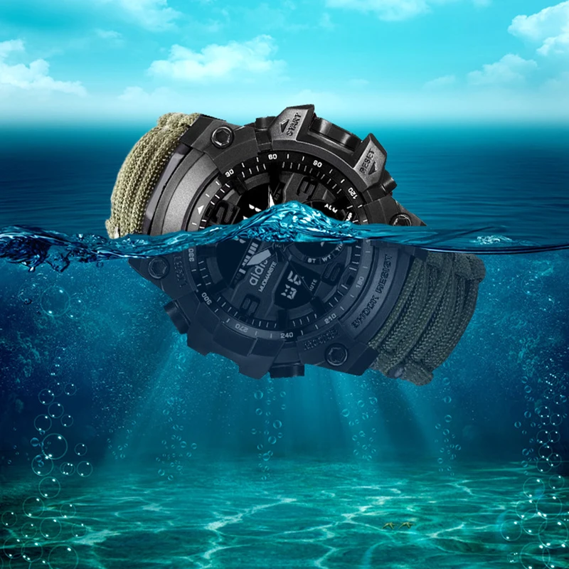 

2021 Sport Men's Watch 50m Compass Multifunction Military Wristwatches LCD Digital Stopwatch Swiss Waterproof Luminous Wrist