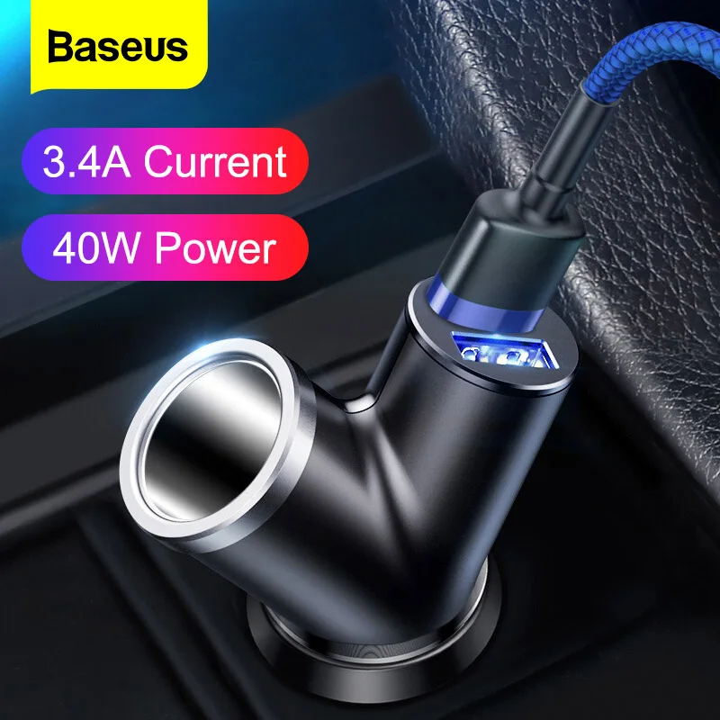 

Baseus Car Charger 40W Double USB Shunt For iPhone Samsung Xiaomi mi 3.4A Fast Car Charger Power Adapter Car Cigarette Lighter