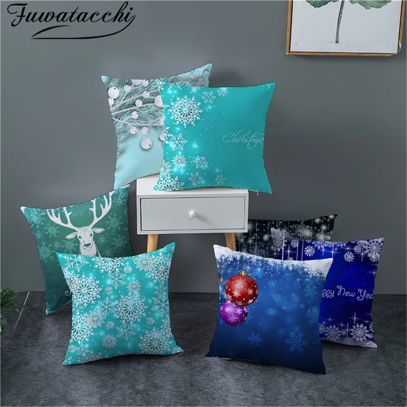 

Fuwatacchi Dark Blue Christmas Decorative Cushion Cover Nordic Diamond Style Pillowcase Polyester Home Sofa Chair Pillow Covers