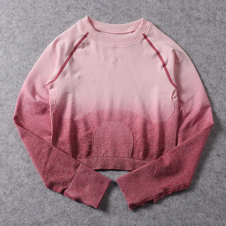Ombre укороченный топ для тренировок женский для фитнеса рубашка с длинными рукавами футболка для бега спортивная женская спортивная укороченная топы для фитнеса женские спортивные рубашки
