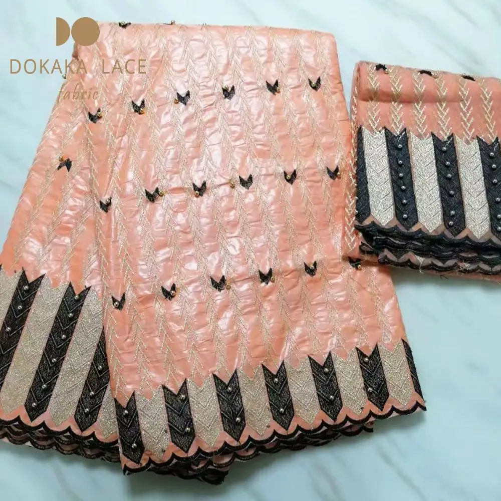 Черная кружевная ткань Bazin с ярко зеленой вышивкой для раковины 2 ярда